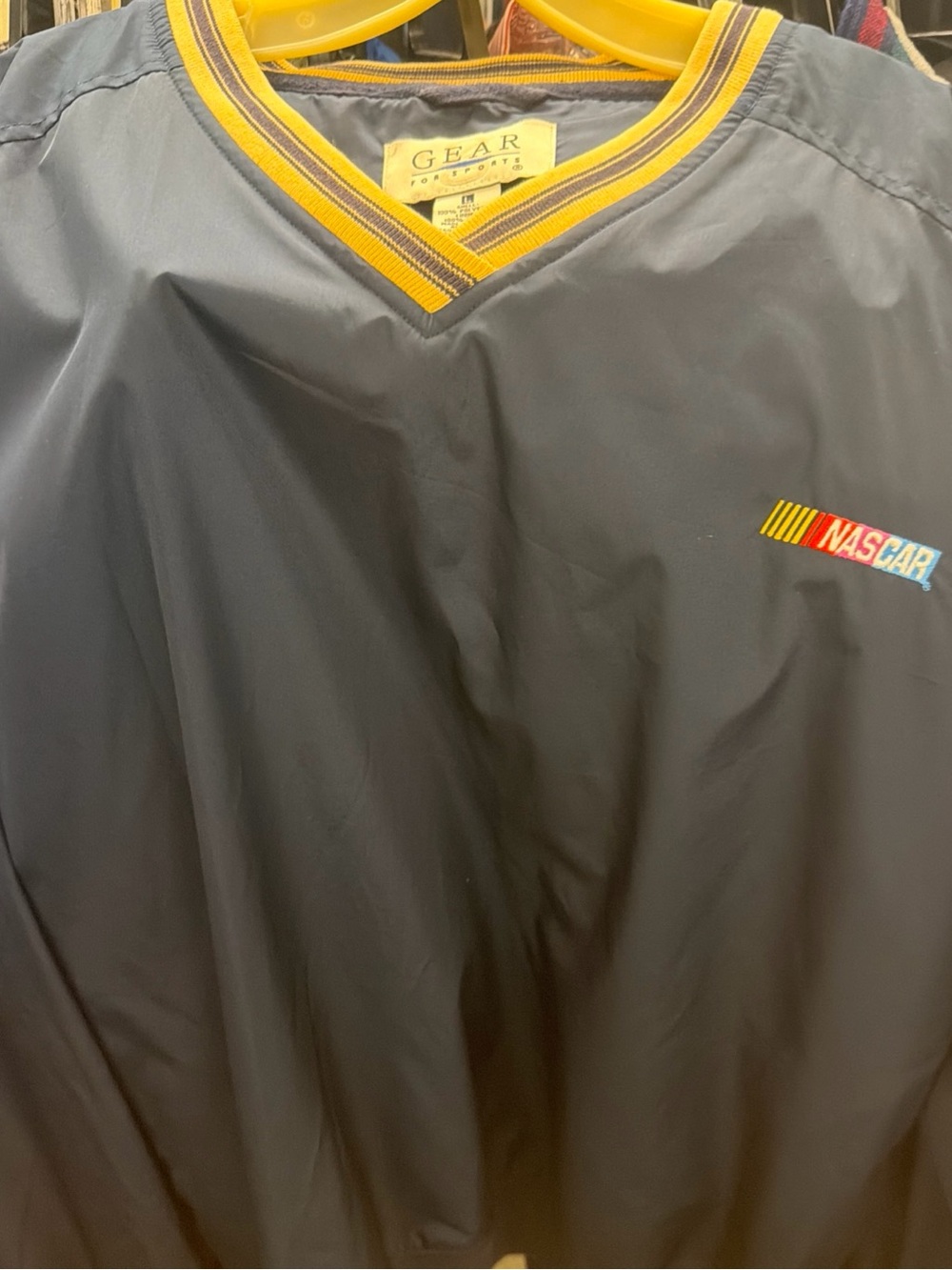 Gear For Sports Navy Pullover with Yellow-Trim V-Neck and NASCAR Logo